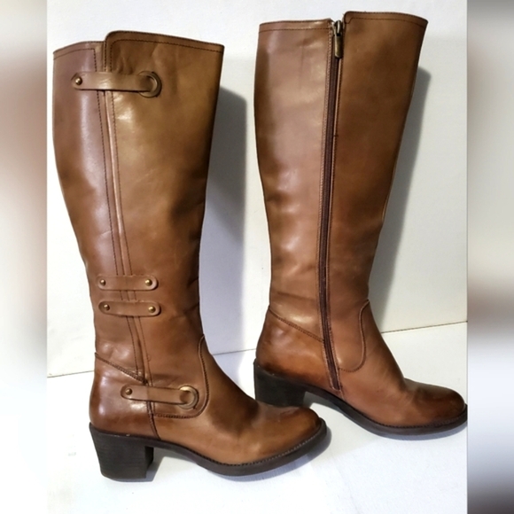 Shoes - Leather Riding Style Boots Knee High Tan Light Brown 7.5 (UK 38)